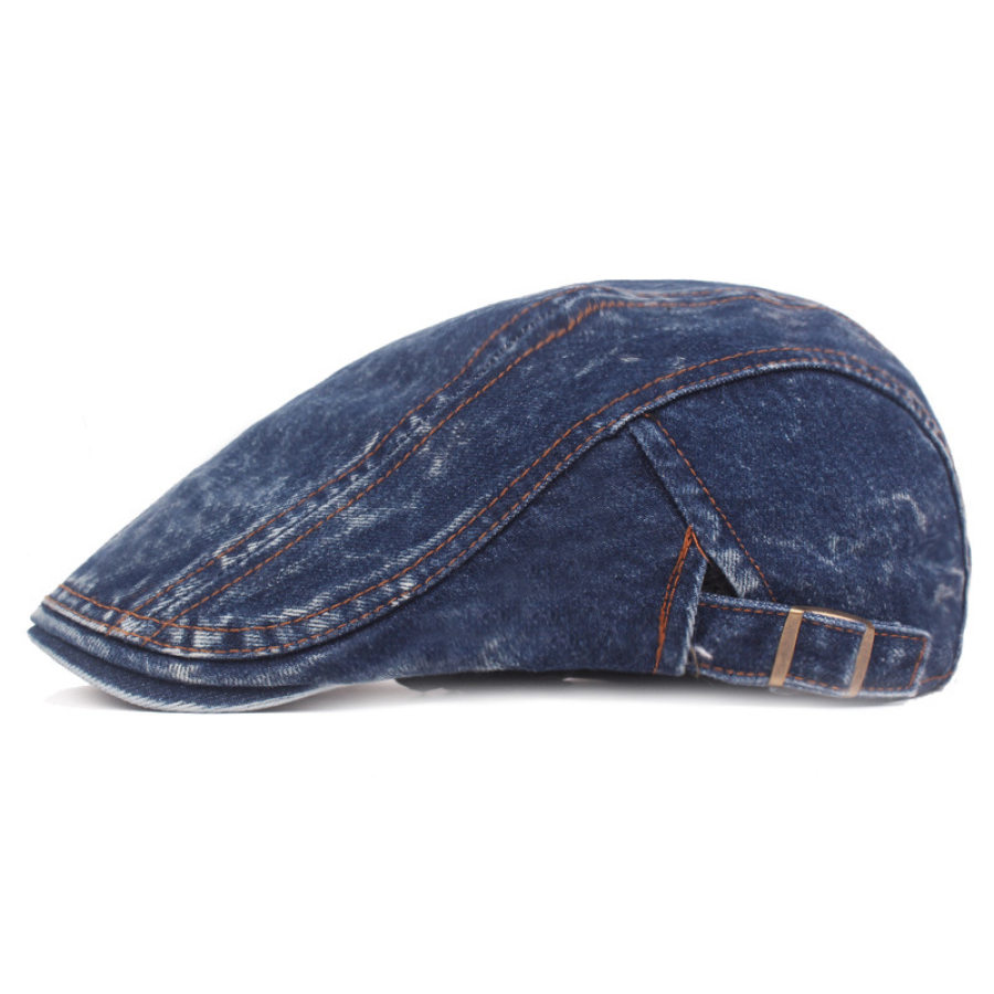 

Boina Masculina De Mezclilla Lavada Vintage Gorra Delantera Sombrero De Motocicleta De Pintor