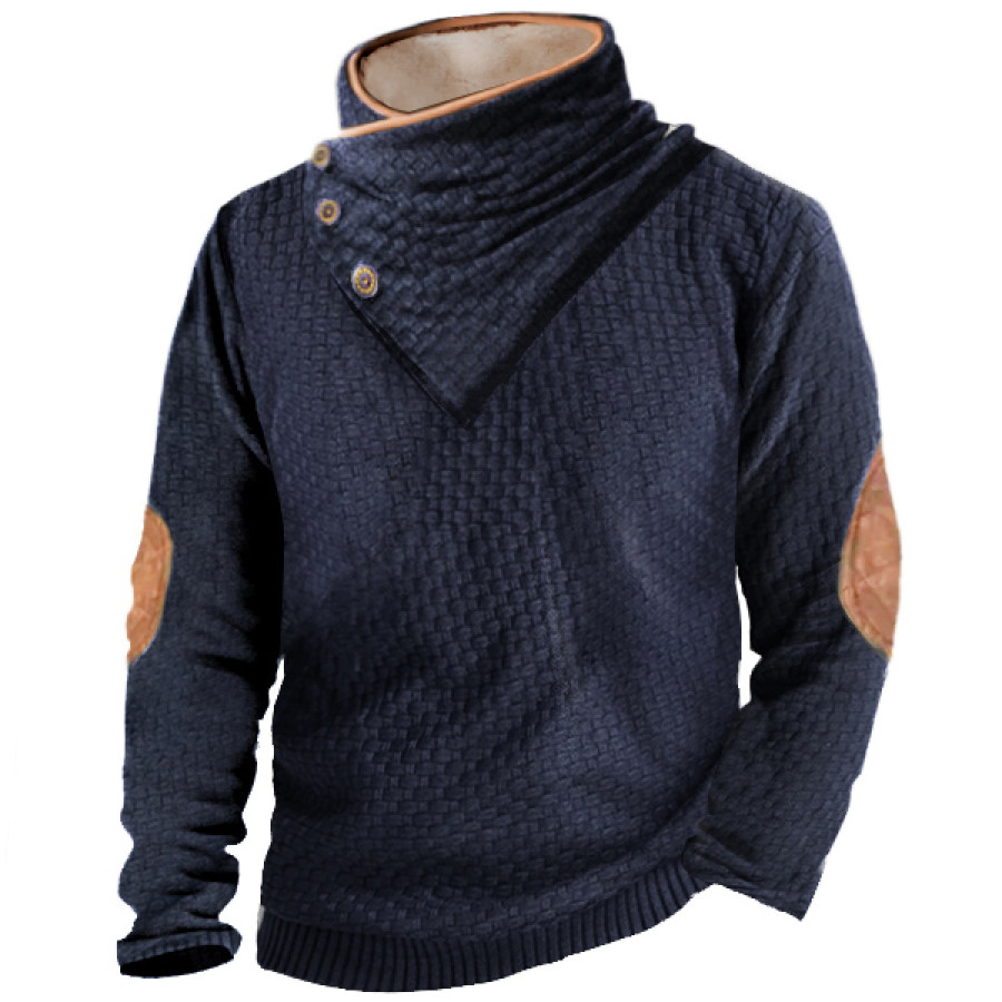 

Sweat-shirt Polo à Fermeture éclair Gaufré Pour Hommes Décontracté Châle Polaire Col Montant Chaud Vintage Contraste Tactique Pull