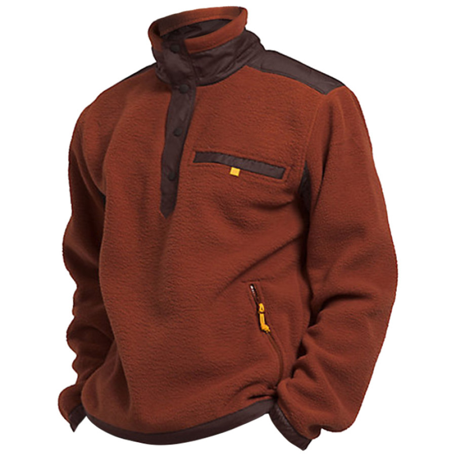 

Men's Polar Fleece Sweatshirt Outdoor Casual Colorblock Stand Collar