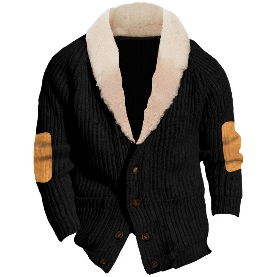 

Men's Fleece Soft Touch Shawl Collar Colorblock Cardigan Sweater Jacket