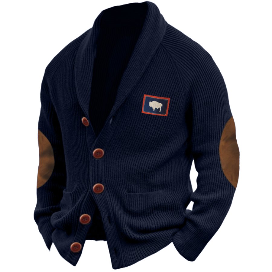 

Men's Retro Soft Touch Shawl Collar Colorblock Knit Cardigan Sweater Jacket