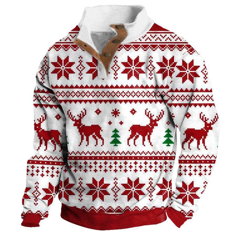 

Sudadera Para Hombre Con Botones De Copo De Nieve Y Ciervos Navideños Cuello Alto Tops Diarios