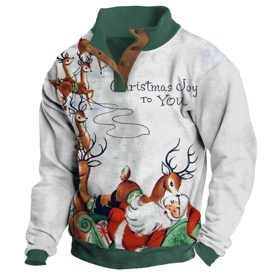 

Herren-Sweatshirt Weihnachtsmann Hirsch Weihnachten Knöpfe Stehkragen Alltagsoberteile