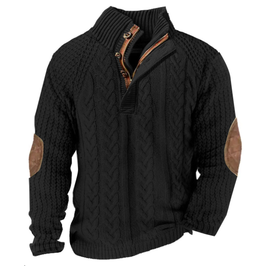 

Pull Torsadé à Col Montant Pour Hommes Fermeture éclair 1/4 Bouton Extérieur Rétro Décontracté Chaud