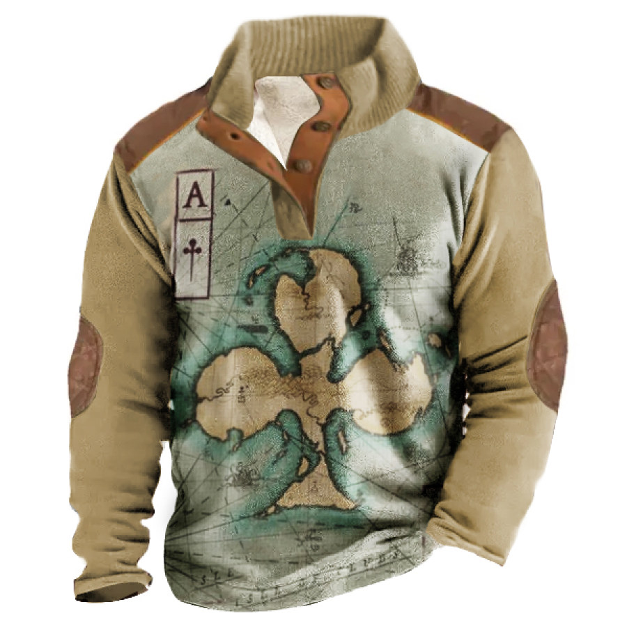 

Sudadera Con Cuello Levantado Henley Para Hombre Con Estampado De Naipes Náuticos Vintage Jersey Cálido Informal Para Exteriores