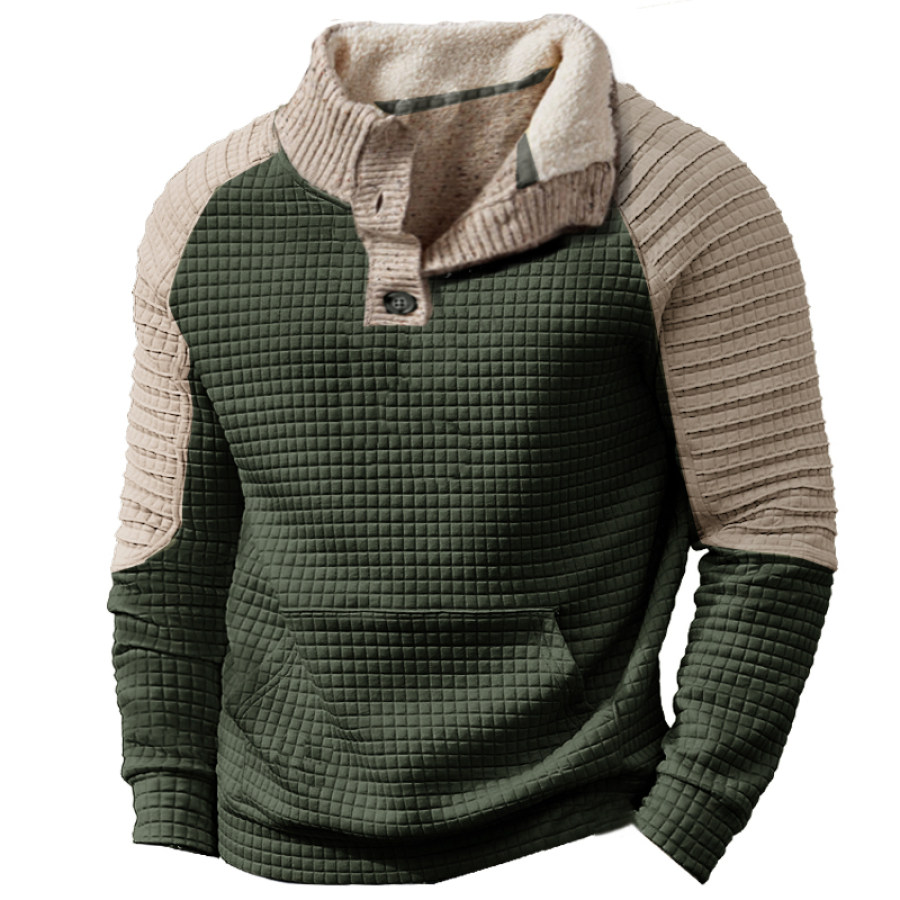 

Sweat-shirt Gaufré Pour Hommes Henly Polaire Polo Col Montant Haut Extérieur Col Montant épais Pull Tactique