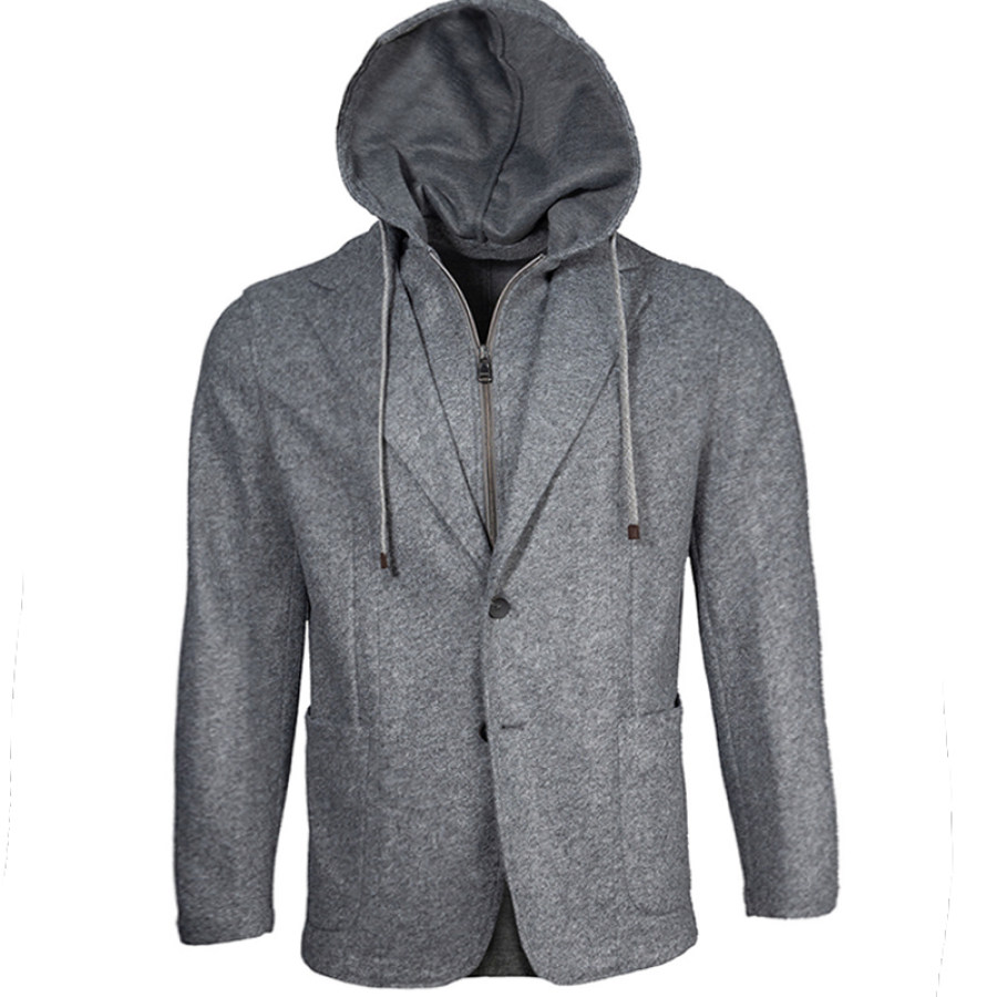 

Мужская шерстяная куртка в стиле ретро пальто с капюшоном имитация двух частей съемная толстовка с капюшоном на молнии блейзер пальто средней длины