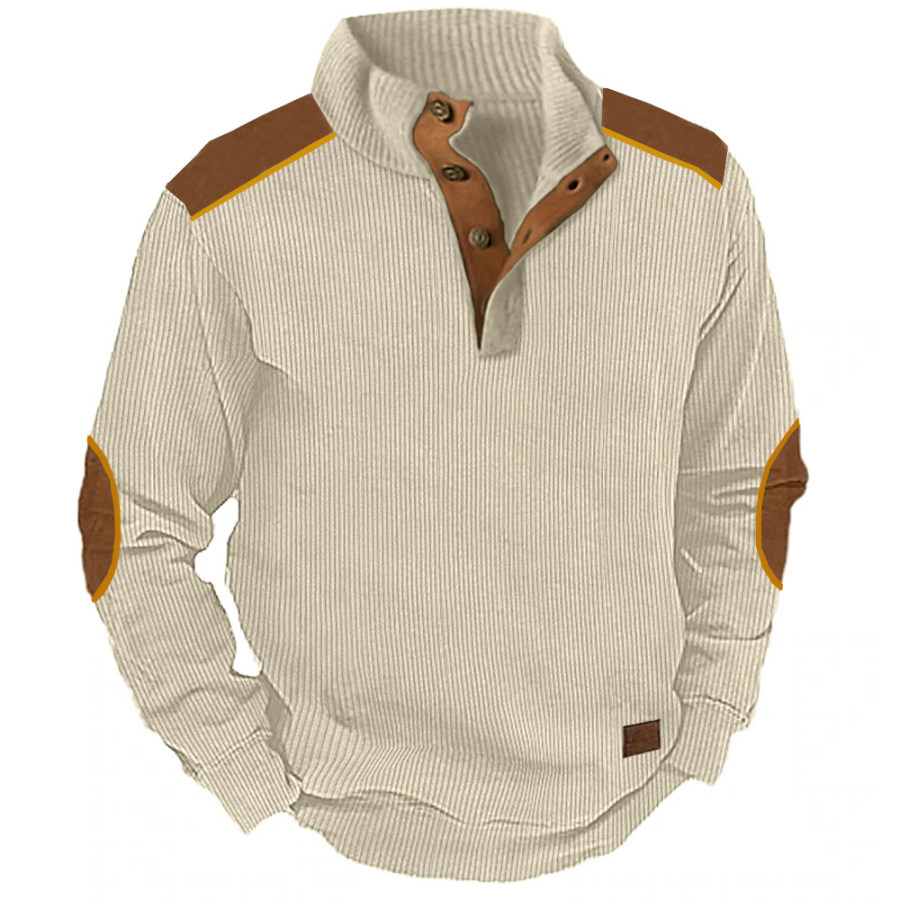 

Men's Vintage Corduroy Button Stand Collar Long Sleeve Holiday Sweatshirt
