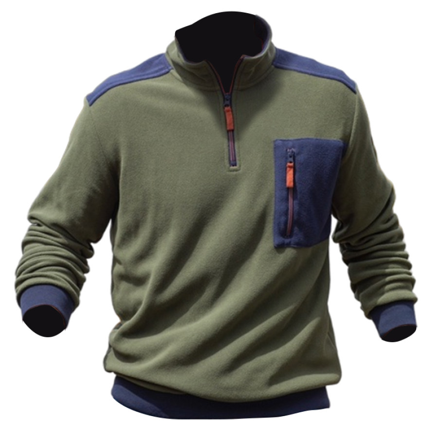 

Sudadera Casual Con Bolsillo Y Bloques De Color De Forro Polar Para Hombre Al Aire Libre