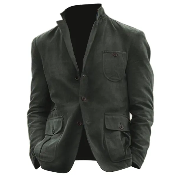 Men's Vintage Lapel Blazer Casual Pocket Midi Jacket - Cotosen.com