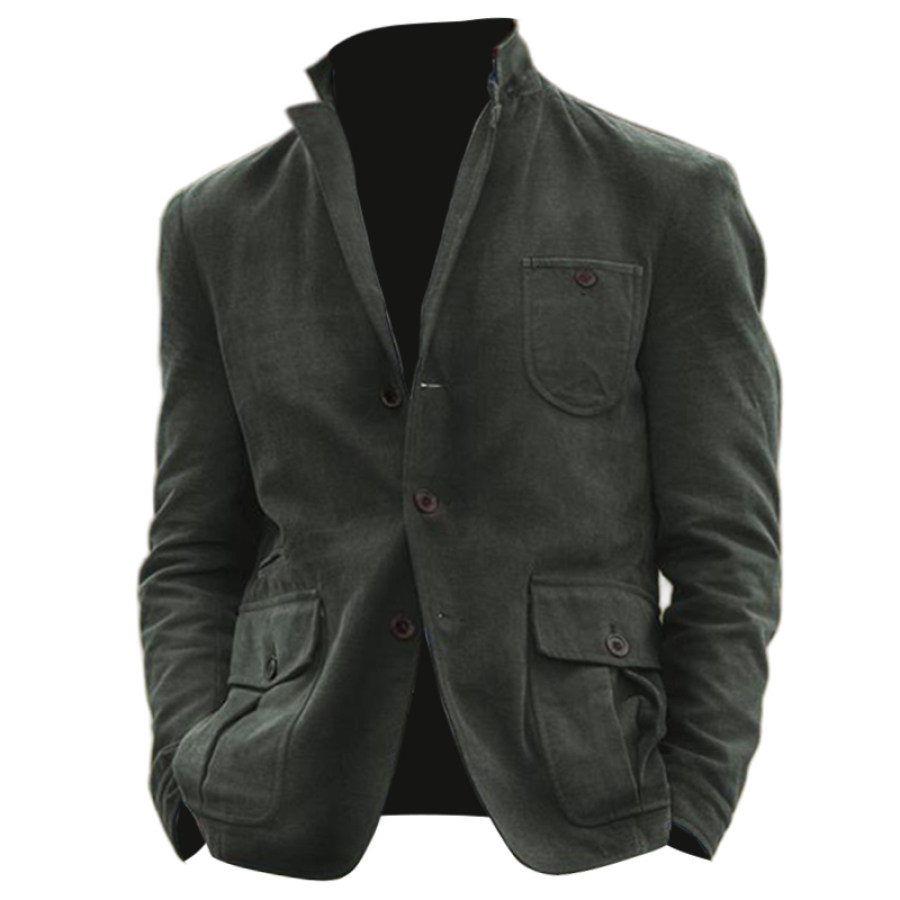 

Herren Vintage-Revers-Blazer Lässige Tasche Midi-Jacke