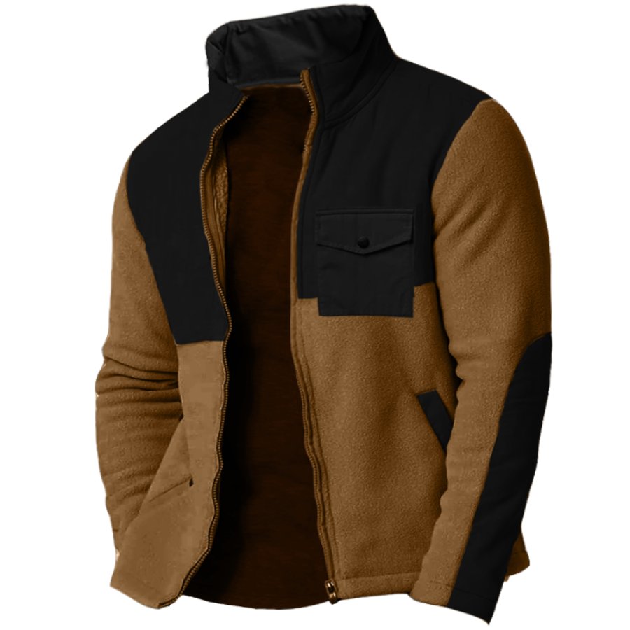 

Herren-Cardigan-Jacke Aus Vintage-Fleece Im Farbblock-Design Mit Durchgehendem Reißverschluss Und Tasche