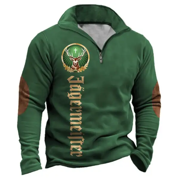 Men's Sweatshirt Jägermeister Quarter Zip Vintage Contrast Color Daily Tops - Cotosen.com