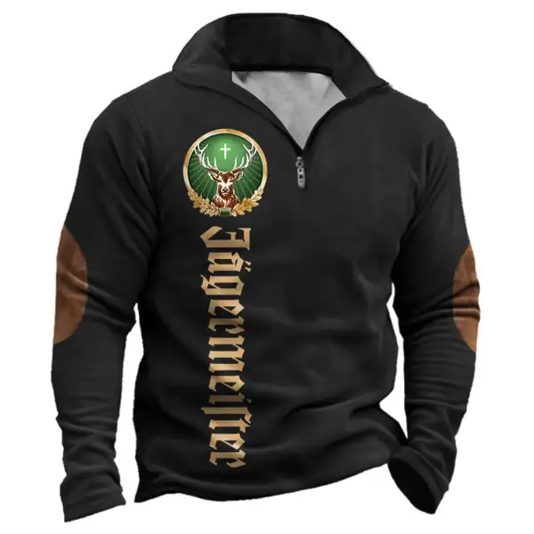 Men's Sweatshirt Jägermeister Quarter Zip Vintage Contrast Color Daily Tops - Cotosen.com