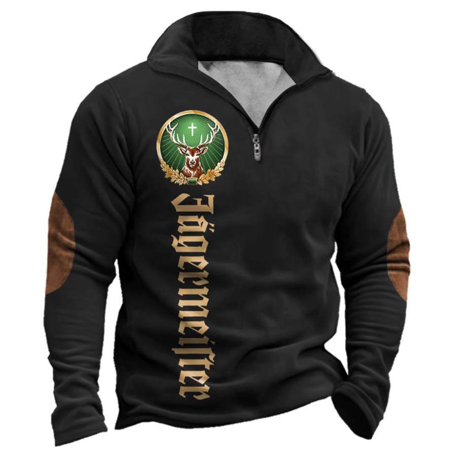 

Sudadera Para Hombre Jägermeister Quarter Zip Vintage Contraste Color Tops Diarios