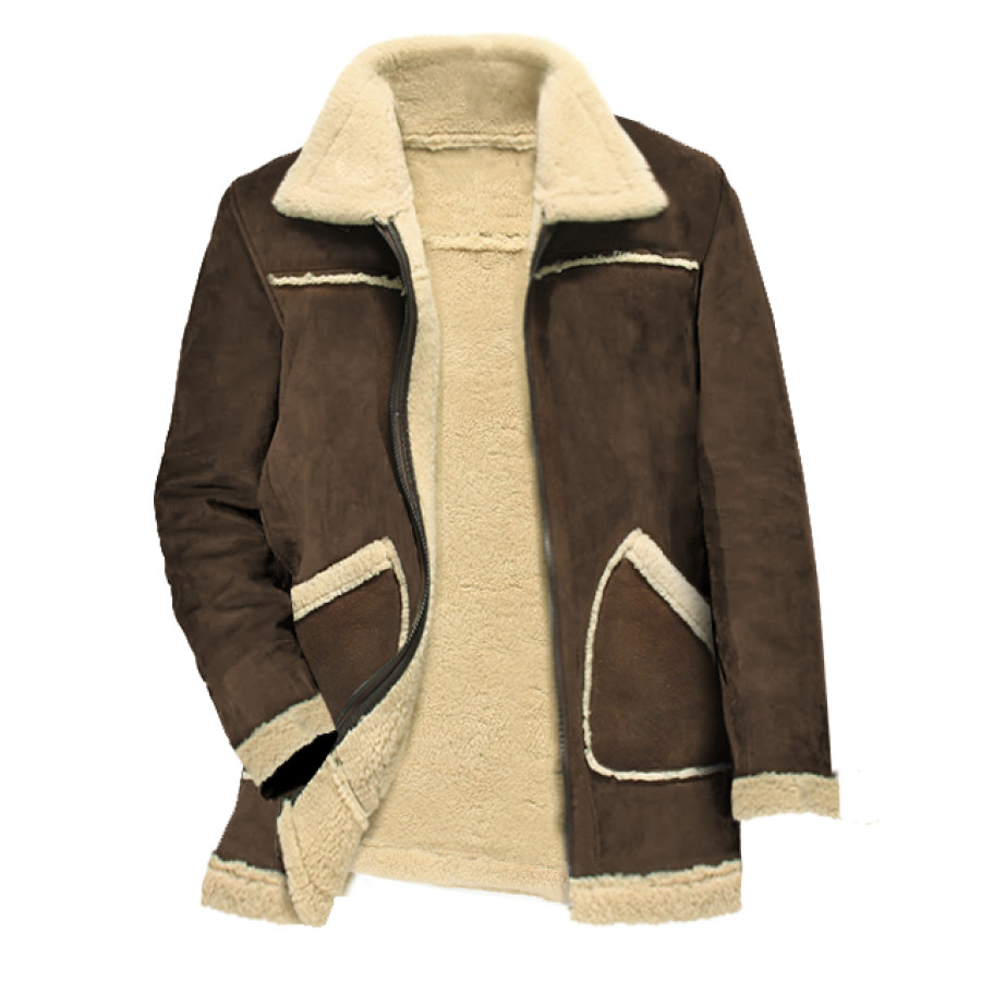 

Мужская меховая дубленка винтажное замшевое флисовое теплое толстое пальто средней длины