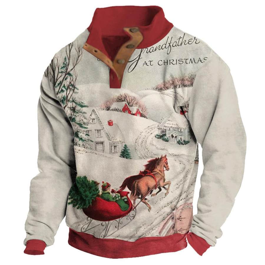 

Sudadera Para Hombre Botones Navideños Cuello Alto Tops Diarios