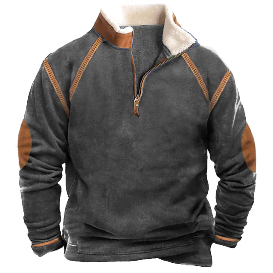 

Sweat-shirt En Polaire épais Avec Col Montant Et Fermeture éclair 1/4 Pour Homme