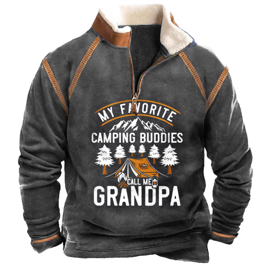 

Camping Buddies Call Me Grandpa Sweat-shirt En Polaire épais Avec Fermeture éclair 1/4 Et Col Montant Pour Homme