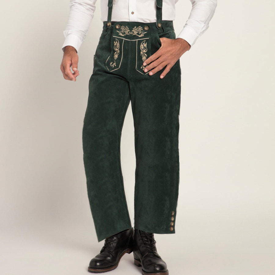 

Men's Vintage Ethnic Embroidered Suede Trousers Outdoor Thermal Overalls