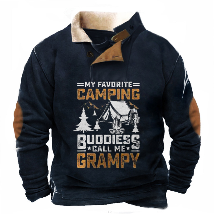 

My Favorite Camping Buddies Call Me Grampy Herren-Sweatshirt Aus Vintage-Fleece Mit Schal Und Stehkragen