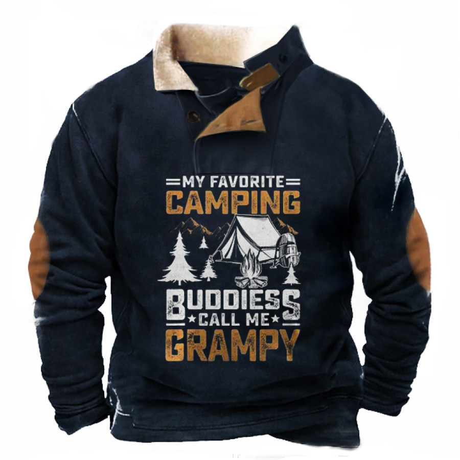 

My Favorite Camping Buddies Call Me Grampy Men's Vintage Fleece Shawl Stand Collar Sweatshirt