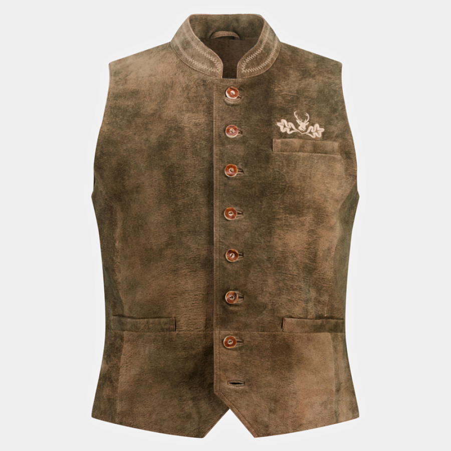 

Herren-Weste Mit Ethnischer Stickerei Vintage-Wildleder-Blazer Mit Stehkragen