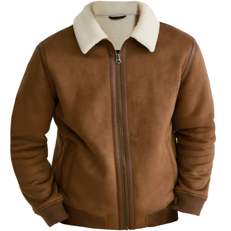 

Chaqueta Tipo Cárdigan Con Bolsillo Cálido Y Forro Polar Con Solapa De Ante Sintético Vintage Para Hombre