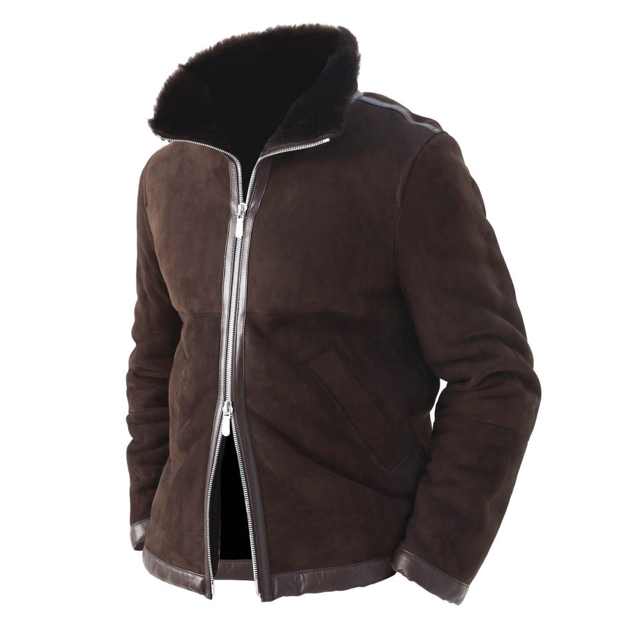 

Chaqueta Piloto De Piel De Oveja Para Hombre Abrigo De Lana De Cuero De Gamuza Vintage Para Exteriores