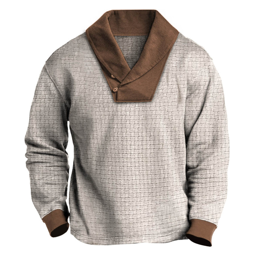 

Sudadera Para Hombre Vintage Waffle Shawl Collar Color En Contraste Tops Diarios