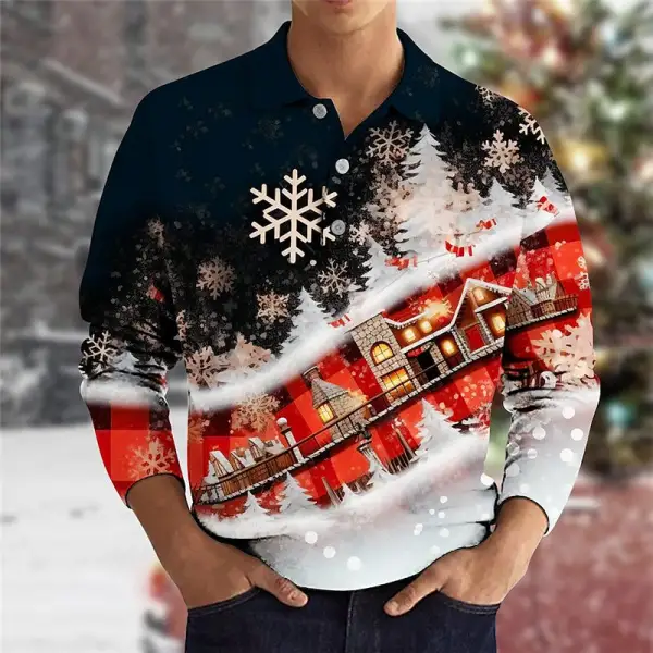 Men's T-Shirt Snowflake Christmas Long Sleeve Polo Vintage Outdoor Daily Tops - Cotosen.com