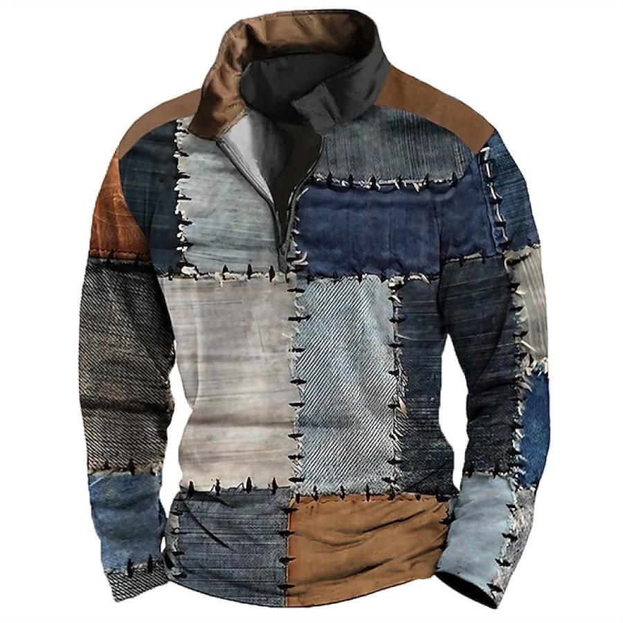 

Herren-Sweatshirt Mit Reißverschluss Und Stehkragen Patchwork 3D-Farbblock Festival-Druck Sport Freizeit Outdoor Urlaub Pullover