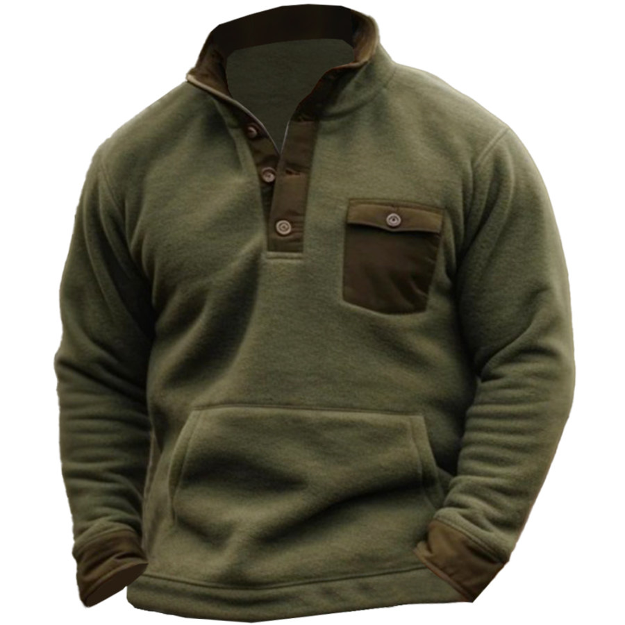 

Taktisches Outdoor-Sweatshirt Für Herren Mit Warmer Knopfleiste Und Stehkragen