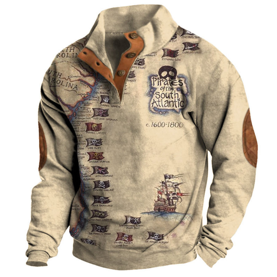 

Sweat-shirt Col Semi-ouvert Pour Hommes Imprimé Aventure Nautique Vintage Blocs De Couleurs