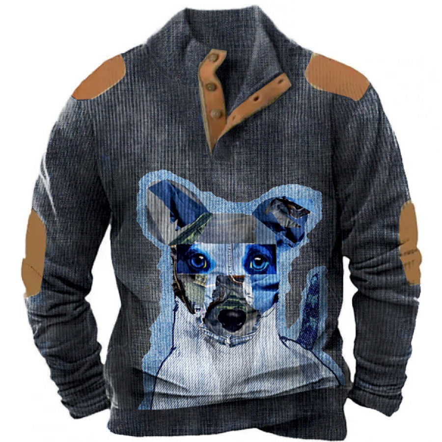 

Sweat-shirt Henley Vintage Pour Hommes Imprimé Chien En 3D Bloc De Couleurs Festival Quotidien Décontracté Polaire épaisse Pour Hommes