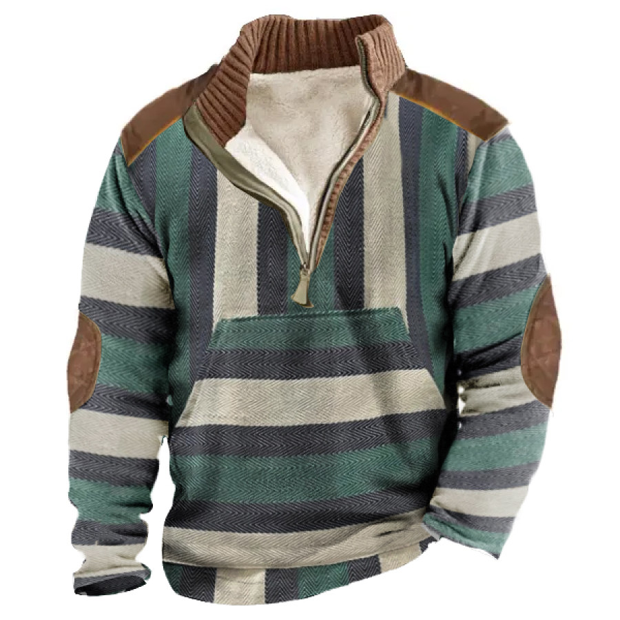 

Boro Patchwork Print Designer Retro Herren Outdoor Casual 1/4 Henly Zip Fleece Top