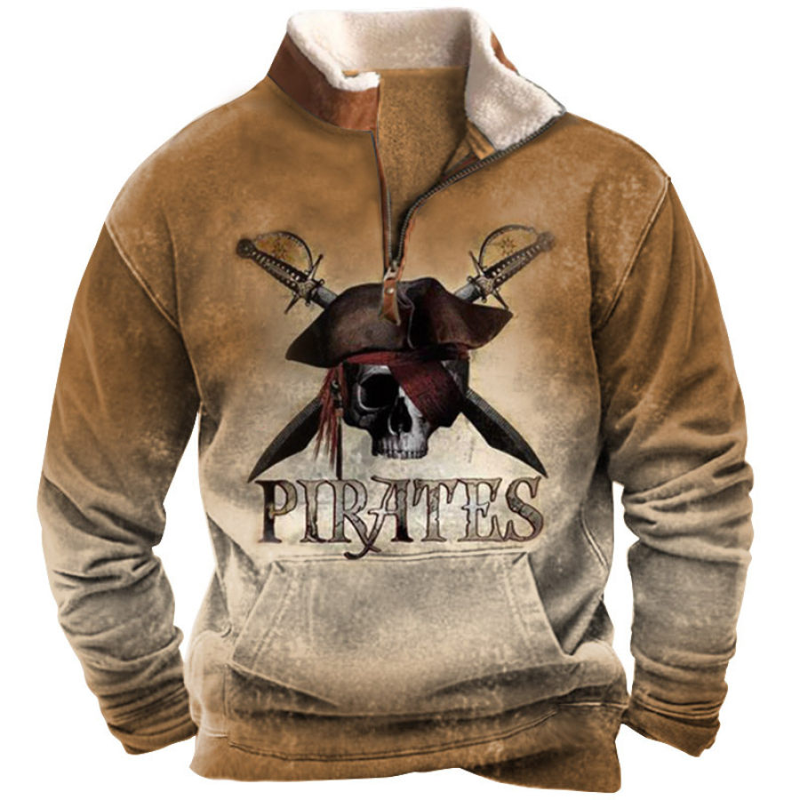 

Sweat-shirt En Polaire à Col Fendu Pour Hommes Imprimé Pirate Nautique Rétro