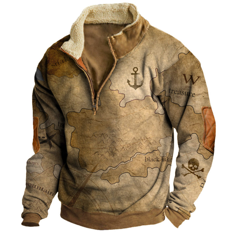 

Sudadera De Forro Polar Con Cuello Medio Abierto Para Hombre Con Estampado De Mapa Náutico Vintage