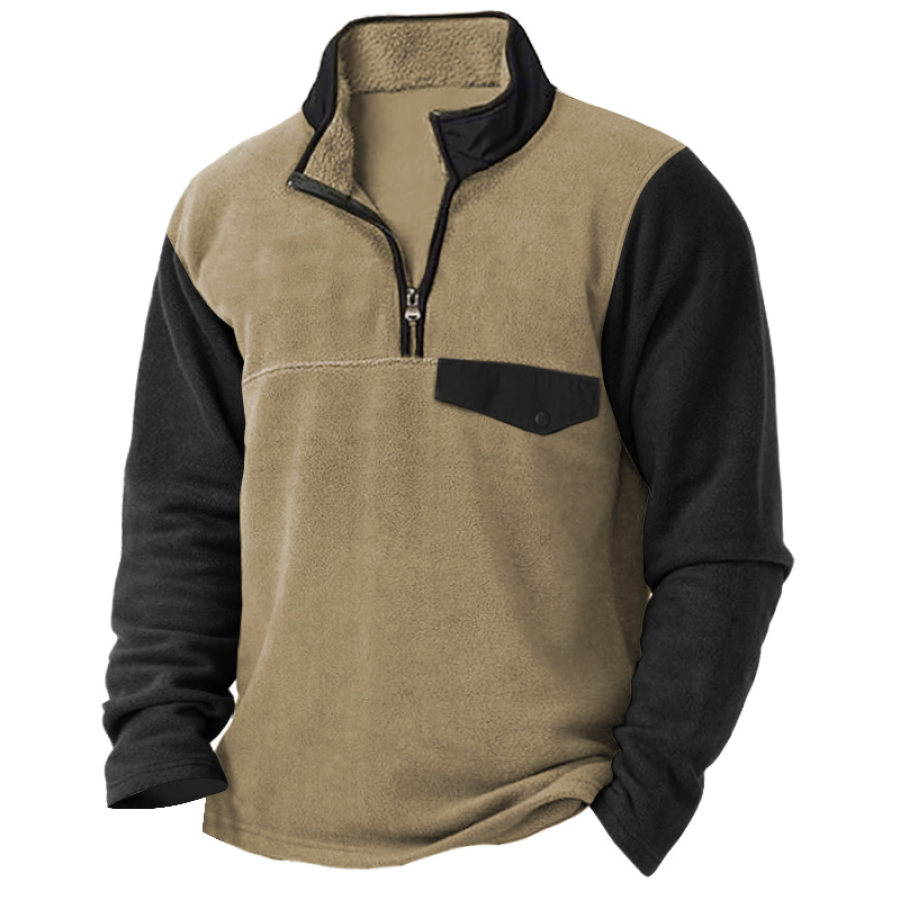 

Sudadera Para Hombre Vintage Fleece Quarter Zip Color Block Tops Diarios