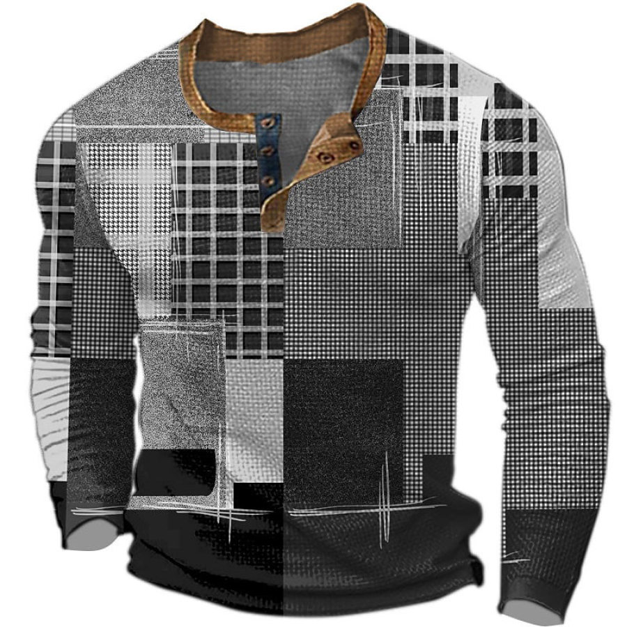 

T-shirt Henley Pour Hommes Vintage Impression 3D Bloc De Couleurs Festival Vacances En Plein Air Hauts à Manches Longues