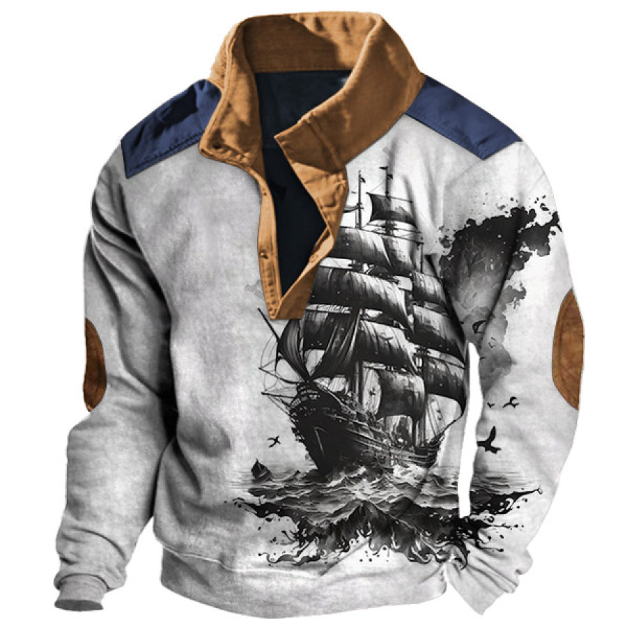 

Мужская толстовка винтажный пиратский корабль с воротником-стойкой контрастного цвета повседневные топы