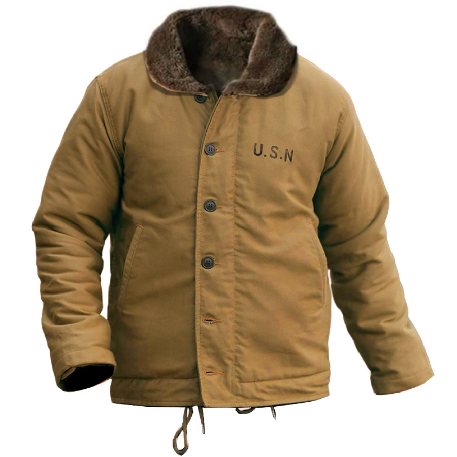 

Militärische Taktische Jacke Für Herren Outdoor USN Dick Warm Einfarbig Winter Lässig Knopfleiste Samt Oberbekleidung