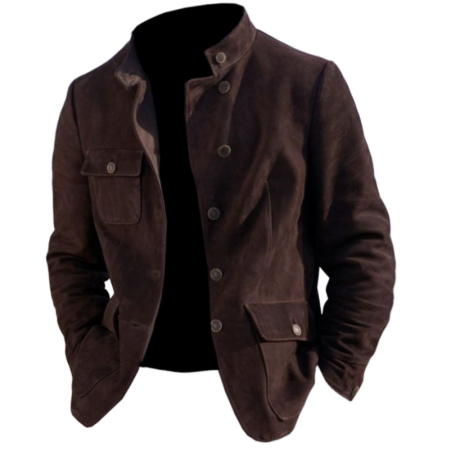 

Chaqueta Retro De Ante Occidental Con Cuello Levantado Para Hombre