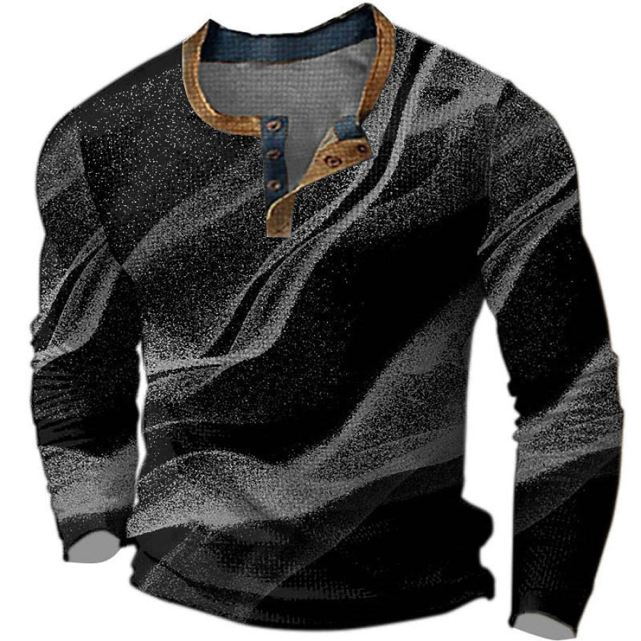 

T-shirt Henley Pour Hommes Vintage Impression 3D Bloc De Couleurs Festival Vacances En Plein Air Hauts à Manches Longues