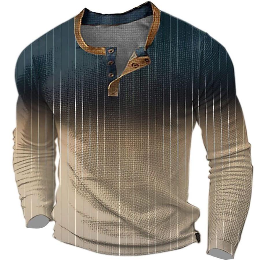 

T-shirt Henley Pour Hommes Vintage Impression 3D Bloc De Couleur Rayures Festival Vacances En Plein Air Hauts à Manches Longues