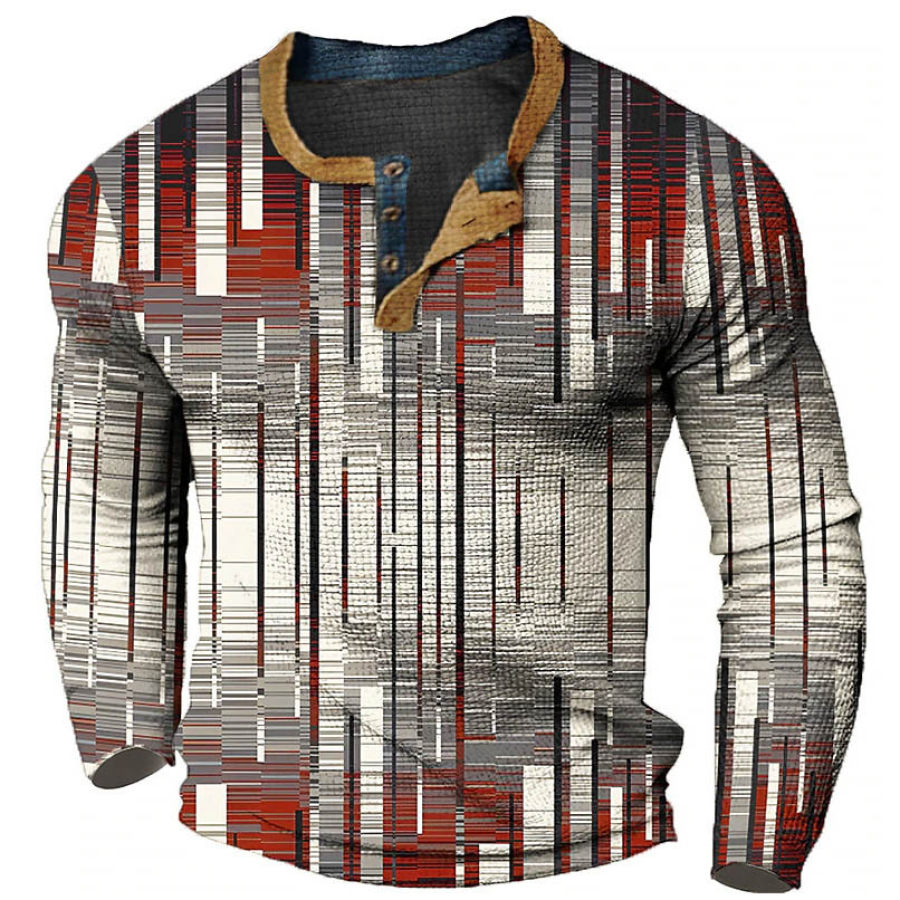 

T-shirt Henley Pour Hommes Vintage Impression 3D Bloc De Couleurs Festival Vacances En Plein Air Hauts à Manches Longues