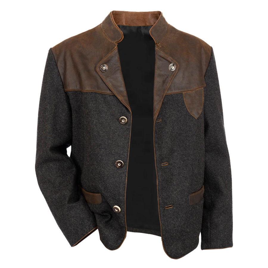 

Veste Baiuvarii Pour Hommes Vintage Laine Daim Patchwork Couleur Bloc Manteau De Festival De Noël