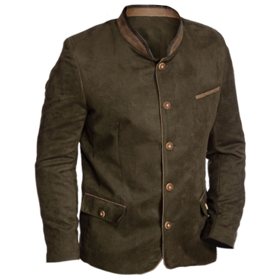 

Мужской винтажный замшевый пиджак повседневная куртка с карманами и цветными блоками