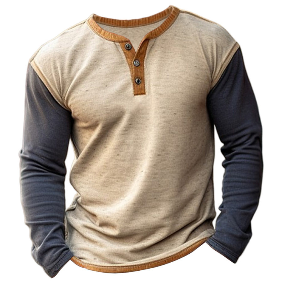 

Herren Vintage Colorblock Henley Langarm T-Shirt