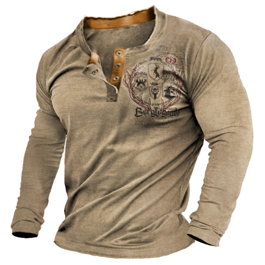 

Men's Vintage Elks Festival Color Block Henley Long Sleeve T-Shirt